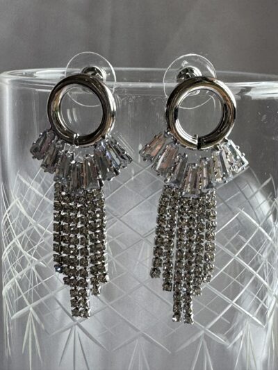Dazzling cascading crystal studded silver toned earrings