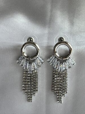 Dazzling cascading crystal studded silver toned earrings