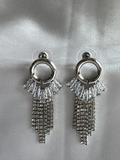 Dazzling cascading crystal studded silver toned earrings