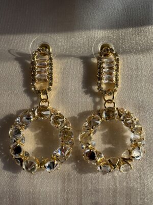 Gold toned sparkling crystal studded loop earrings