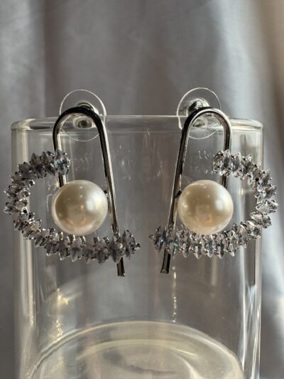 IMG_2541 Silver toned crystals and pearl studded heart shape earrings