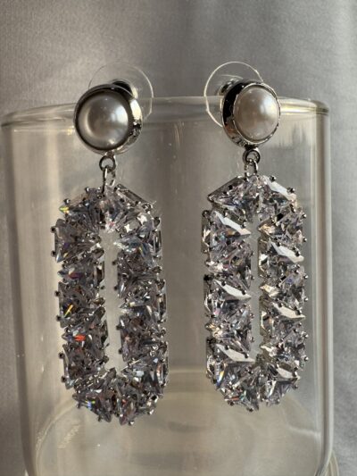 IMG_2545 Dangling geometric crystal studded silver toned earrings