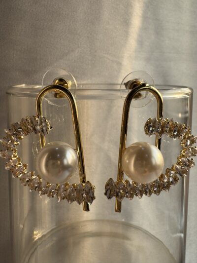 IMG_2563 Silver toned crystals and pearl studded heart shape earrings