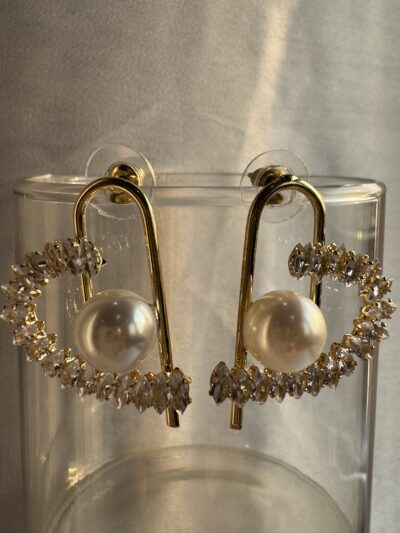 IMG_2564 Silver toned crystals and pearl studded heart shape earrings