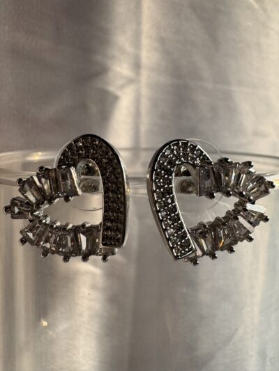 Silver toned stone studded heart shape earrings