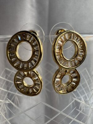 Gold toned beautiful stone studded rich baguette cut earrings