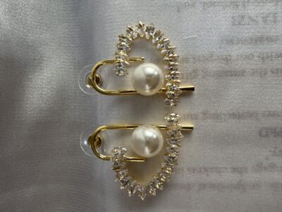 IMG_2642 Silver toned crystals and pearl studded heart shape earrings