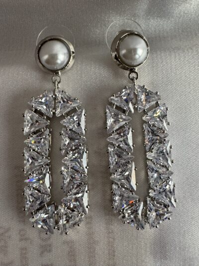 IMG_2665 Dangling geometric crystal studded silver toned earrings