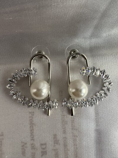 IMG_2666 Silver toned crystals and pearl studded heart shape earrings