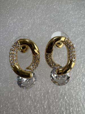 Gold toned crystals studded loop earring