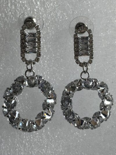Sparkling circle silver toned stone studded drop earrings