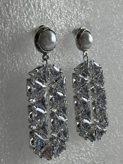 IMG_2884 Dangling geometric crystal studded silver toned earrings