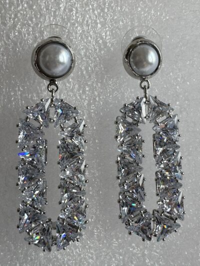 IMG_2886 Dangling geometric crystal studded silver toned earrings