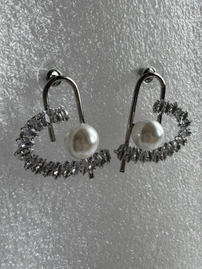 IMG_2903 (1) Silver toned crystals and pearl studded heart shape earrings