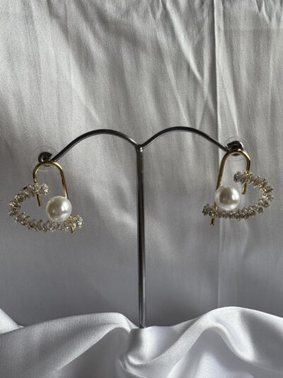 IMG_2987 Silver toned crystals and pearl studded heart shape earrings