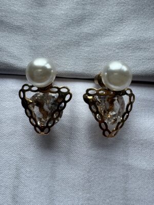 Diamond crystal antique gold toned ear studs