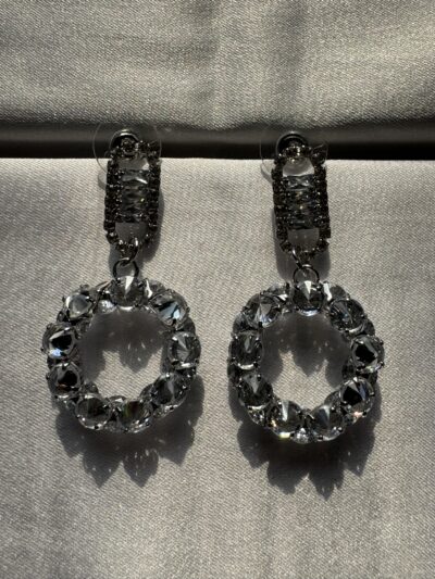Sparkling circle silver toned stone studded drop earrings