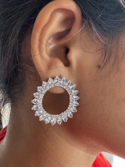 IMG_3120 Circular crystal studded silver toned earrings