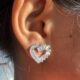 Silver toned stone studded heart shape earrings