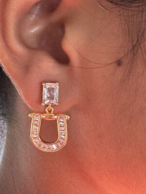 Gold toned crystal studded drop earrings
