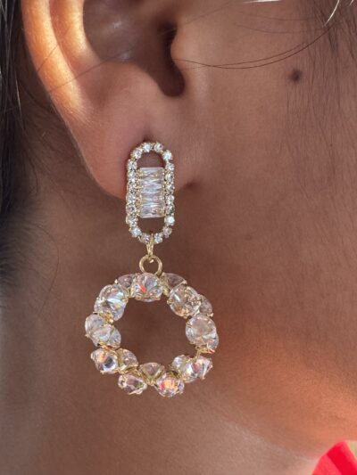 IMG_3227 Gold toned sparkling crystal studded loop earrings