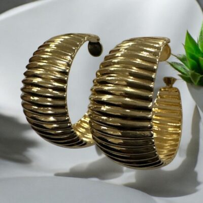 Image 2 Gold-tone ribbed hoop earrings
