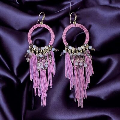 71SYP87V4NL._SY625_ Handcrafted pink dangler hoop earrings