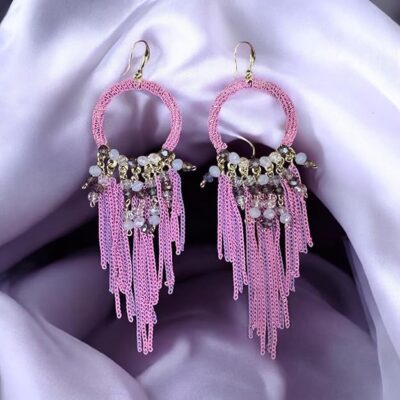 71seEr9m61L._SY625_ Handcrafted pink dangler hoop earrings
