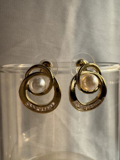 IMG_2553 Elegant pearl centre studded and crystals on curve gold toned vintage earrings