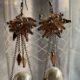 Pearl Drop Dangle Earrings with Beige Contrast Crystal Cluster at top in Silver-Tone Chain