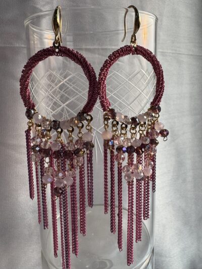 IMG_2627 Handcrafted pink dangler hoop earrings