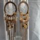 Handcrafted golden biege dangler hoop earrings