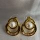 Elegant pearl centre studded and crystals on curve gold toned vintage earrings