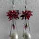 Pearl chain drop with red flower long beads cluster at top in silver tone chain earrings