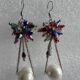 Pearl Drop Dangle Earrings, Multi-Coloured Crystal Flower Design at top with Silver-tone Chain