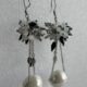 Elegant Pearl Drop Dangle Earrings, Silver-Tone Beaded Cluster, White and Black Crystal Accents