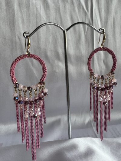 IMG_2926 Handcrafted pink dangler hoop earrings