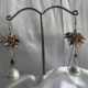 Pearl Drop Dangle Earrings with Beige Contrast Crystal Cluster at top in Silver-Tone Chain