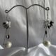 Elegant Pearl Drop Dangle Earrings, Silver-Tone Beaded Cluster, White and Black Crystal Accents