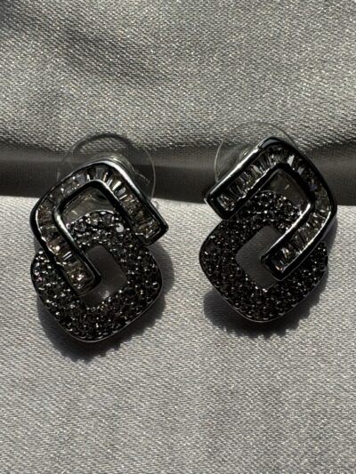 Crystal embellished geometric modern design silver tone stud earrings