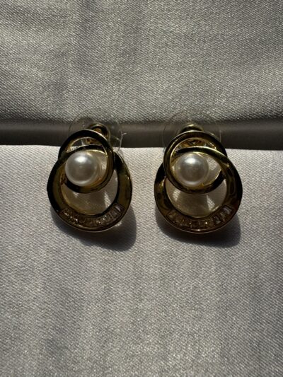 IMG_3062 Elegant pearl centre studded and crystals on curve gold toned vintage earrings