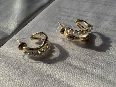 IMG_3092 Gold-tone pearl hoops blend modern curves