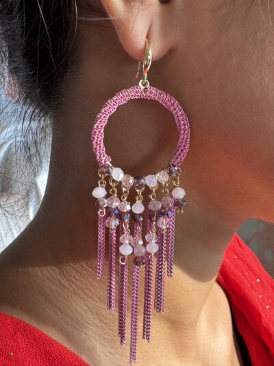 IMG_3139 Handcrafted pink dangler hoop earrings