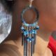 Handcrafted ocean blue golden dangler hoops