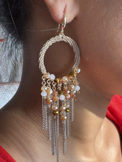IMG_3143 Handcrafted golden biege dangler hoop earrings