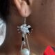 Elegant Pearl Drop Dangle Earrings, Silver-Tone Beaded Cluster, White and Black Crystal Accents