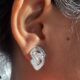 Crystal embellished geometric modern design silver tone stud earrings