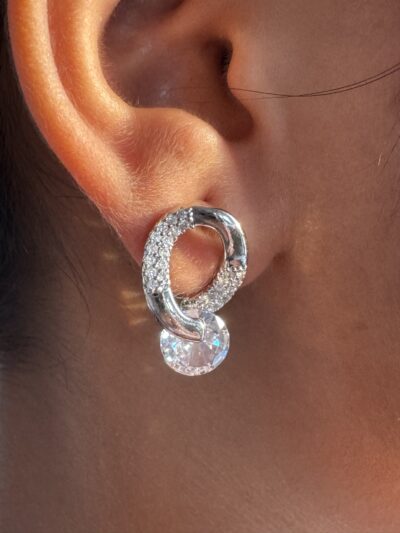 IMG_3261 Elegant crystal drop silver tone oval design with studded crystals earrings