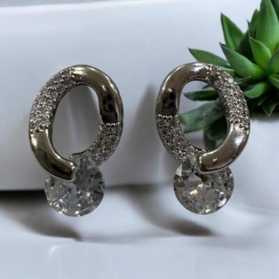 Image 1 (8) Elegant crystal drop silver tone oval design with studded crystals earrings