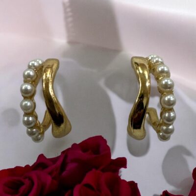 Image 2 (2) Gold-tone pearl hoops blend modern curves